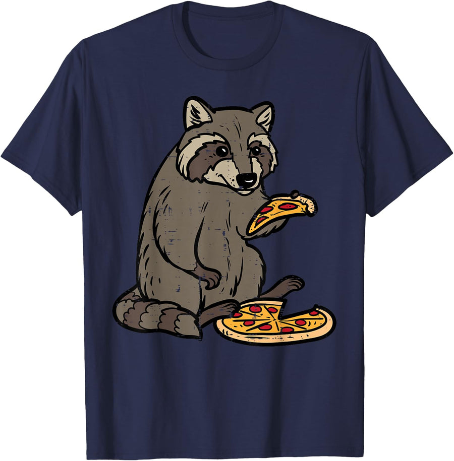 Raccoon Eating Pizza Street Cat Food Men Boys Kids Women T-Shirt - Navy Blue