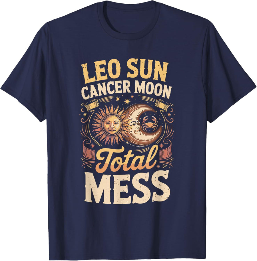 Leo Sun Cancer Moon Total Mess Sign Astrology Lunar Zodiac T-Shirt - Navy Blue