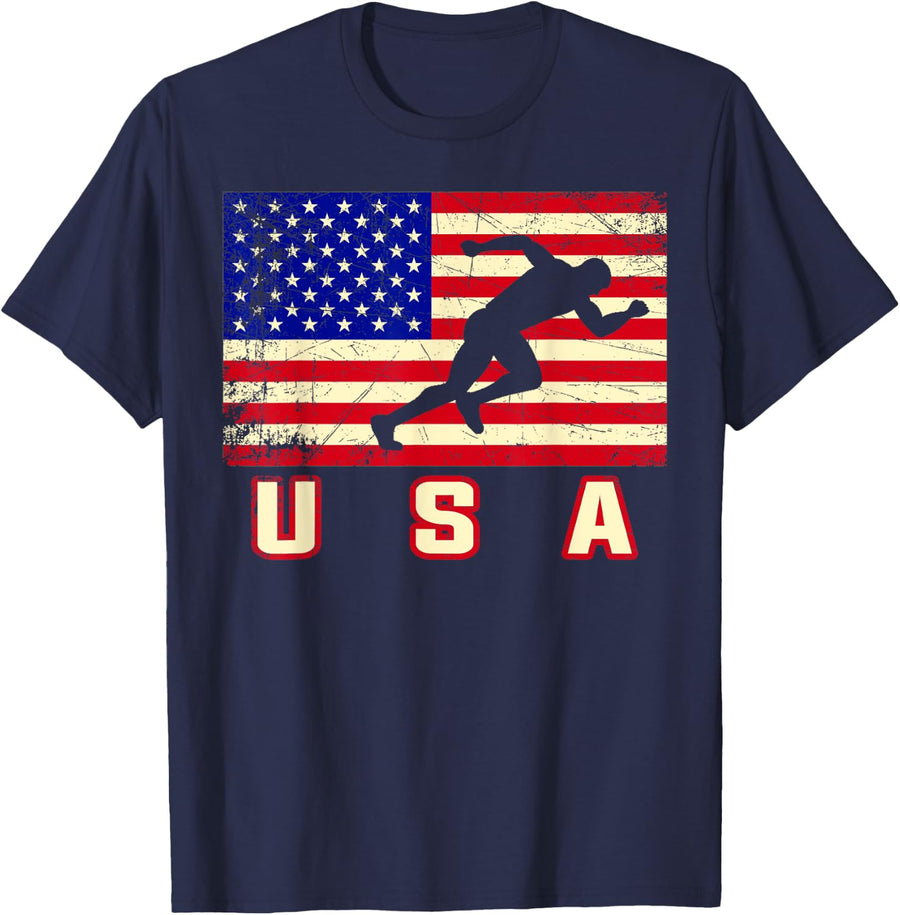 American Flag Track & Field - Cute Field Running Shirt Gift Women Kids Men T-Shirt - Navy Blue