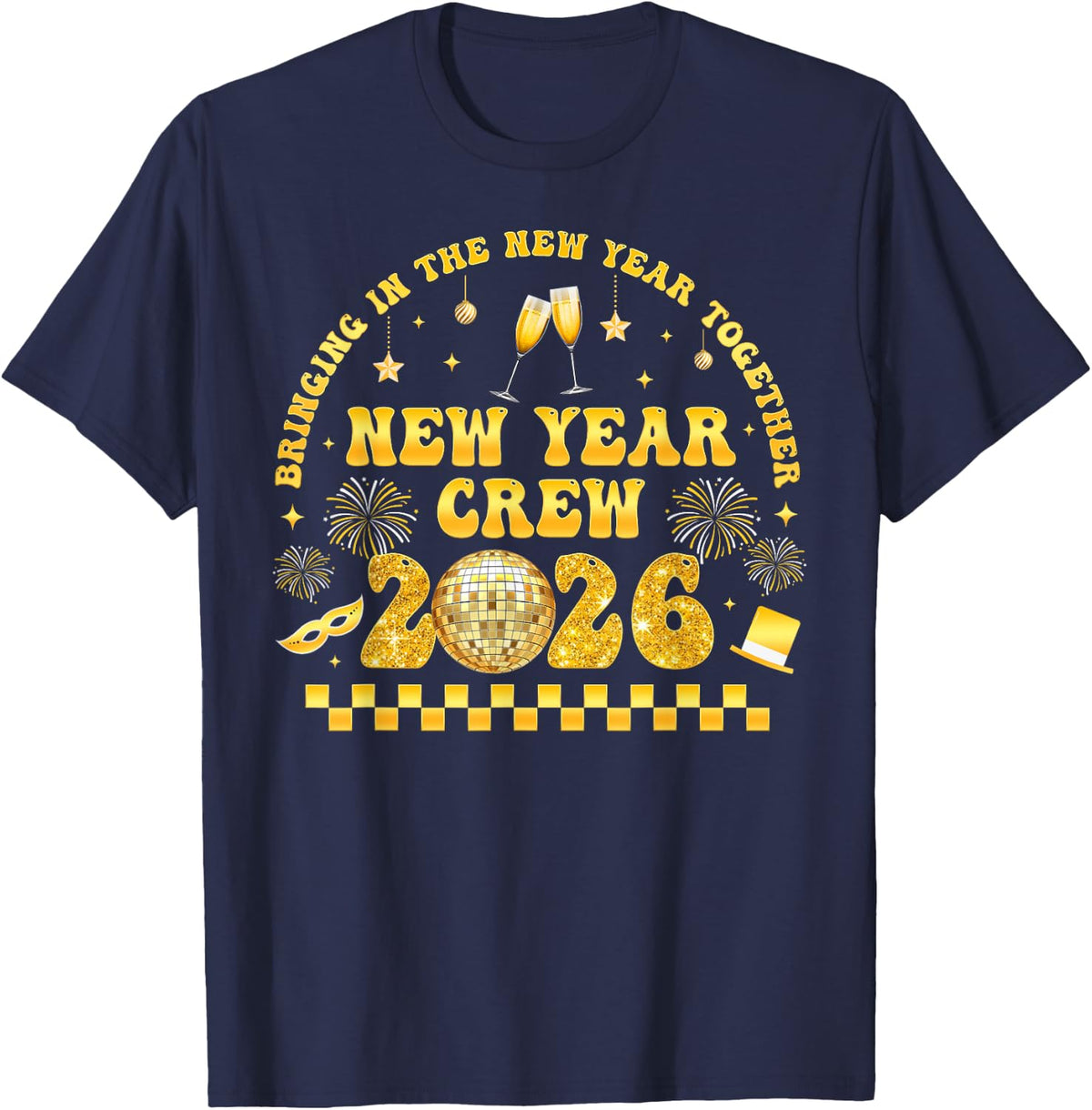 New Years Eve Party Supplies 2026 Happy New Year Fireworks T-Shirt - Navy Blue