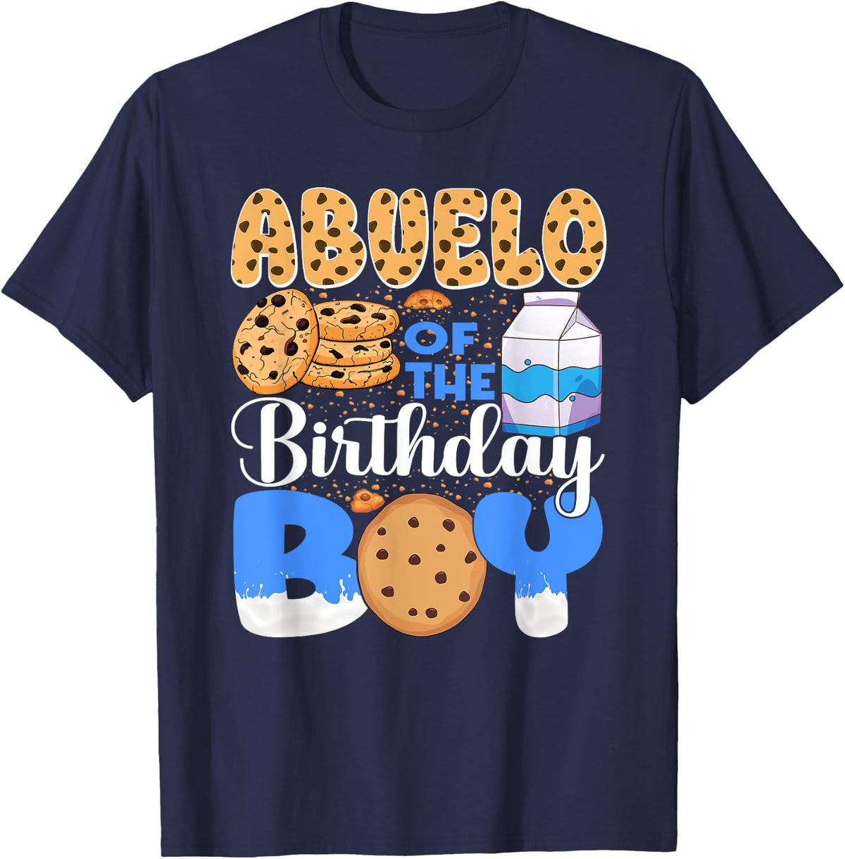 Abuelo of The Birthday Boy Milk and Cookies 1st Birthday T-Shirt - Navy Blue