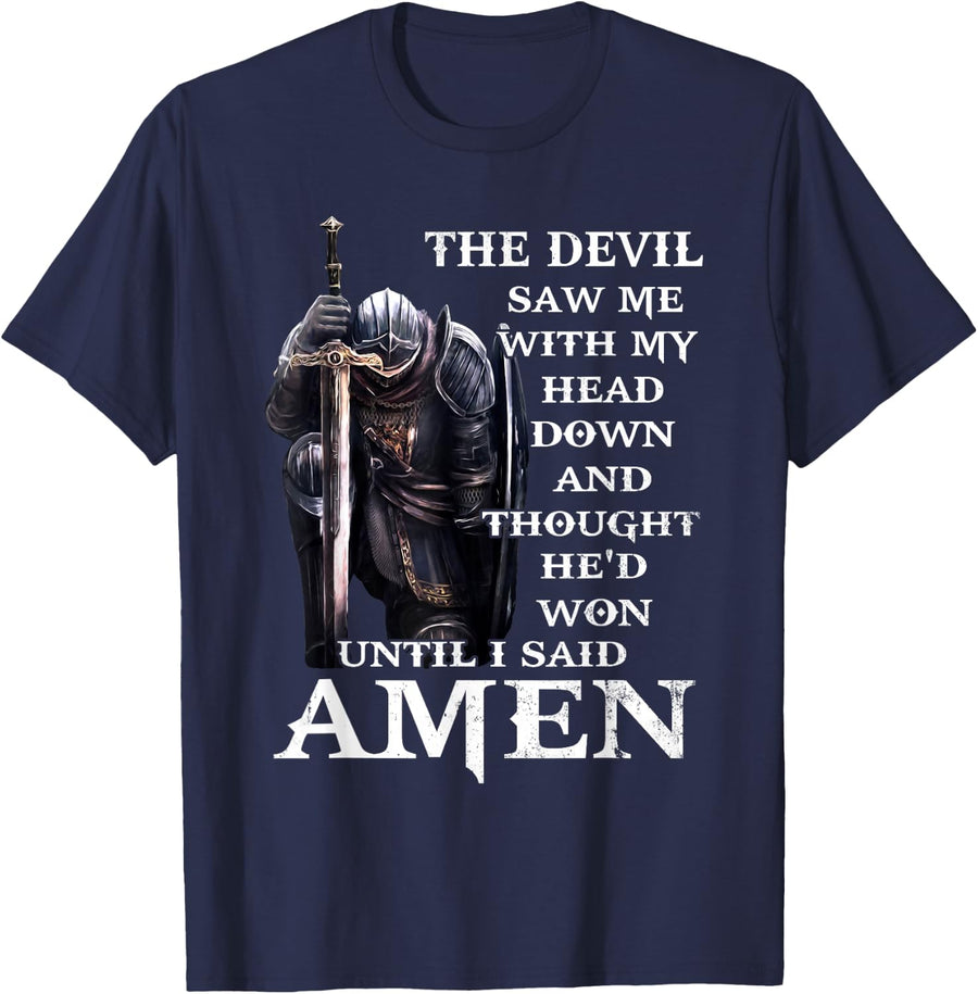 Christian Jesus The Devil Saw Me With My Head Down T-Shirt - Navy Blue
