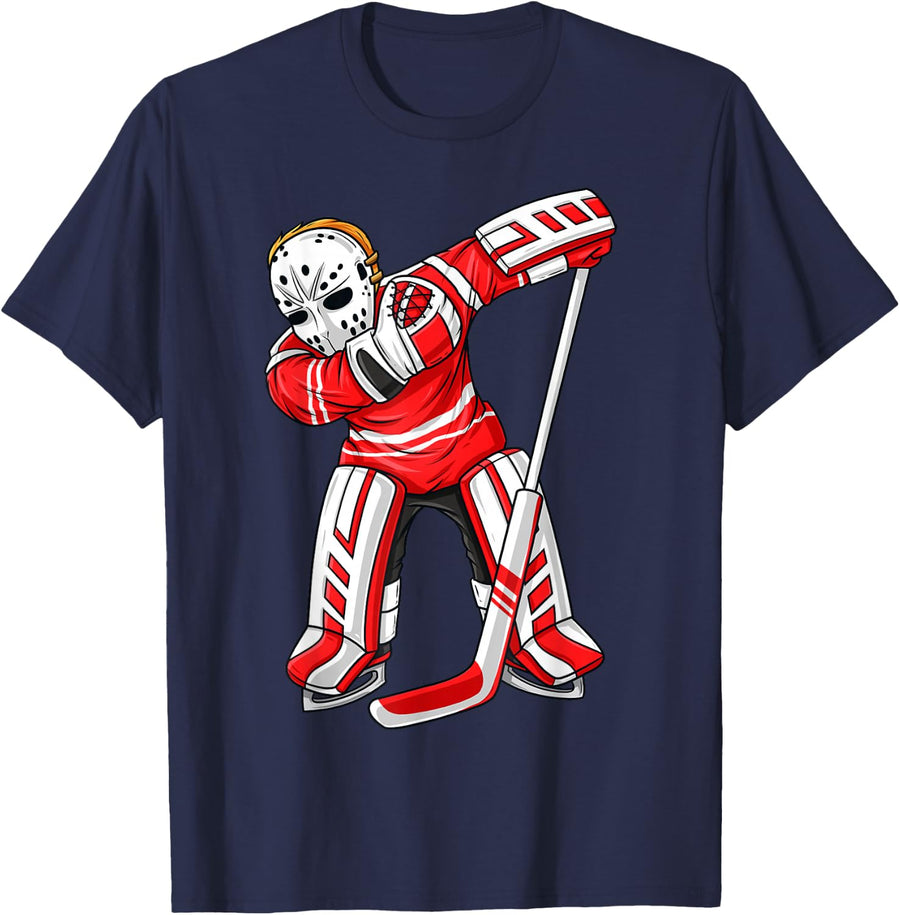 Dabbing Ice Hockey Player Funny Boys Girls Kids Dab Gift T-Shirt - Navy Blue
