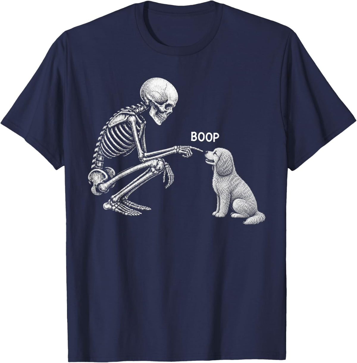 Skeleton Boop Cavapoo Doodle Dog Nose Vintage Halloween T-Shirt - Navy Blue