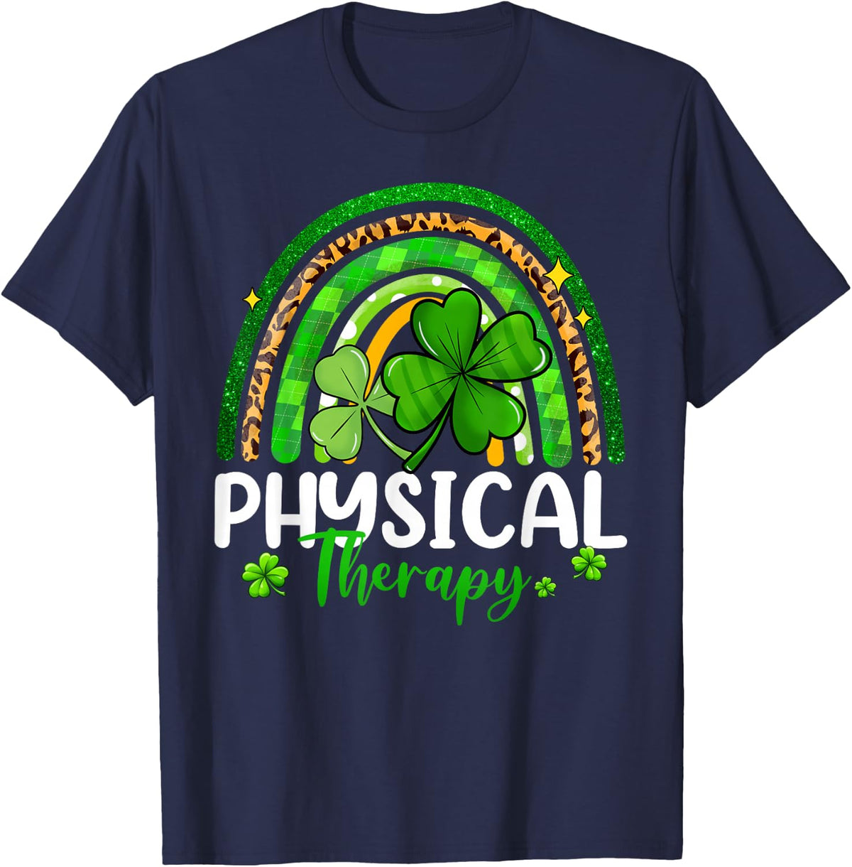 Physical Therapy St Patricks Day Rainbow Women Therapist T-Shirt - Navy Blue