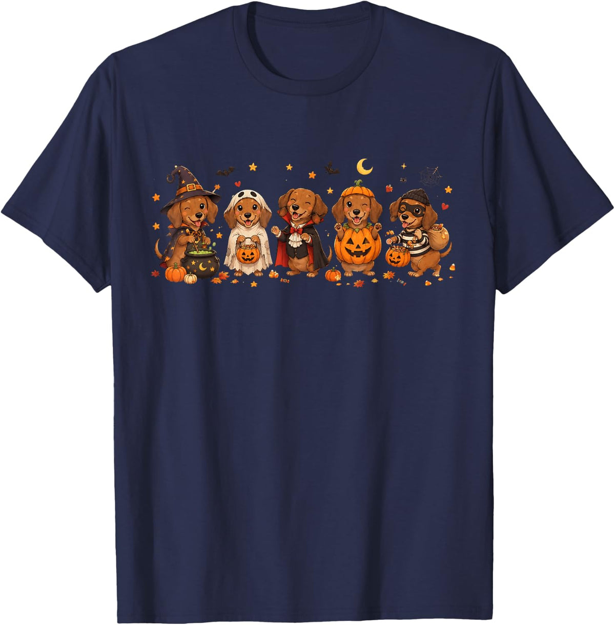Funny Dachshund Halloween Costume Dogs Spooky Season T-Shirt - Navy Blue