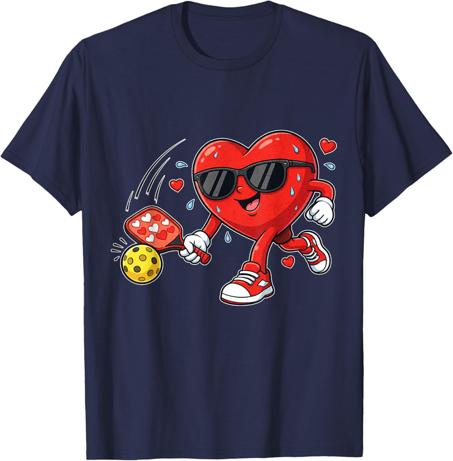 Funny Valentines Day Pickleball Heart Player Women Girls T-Shirt - Navy Blue