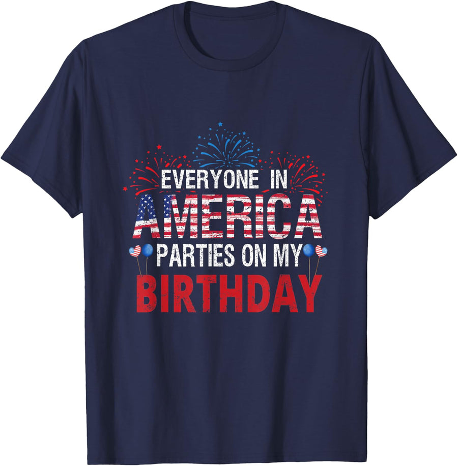 4th of July Birthday Gifts Funny Bday Born on 4th of July T-Shirt - Navy Blue