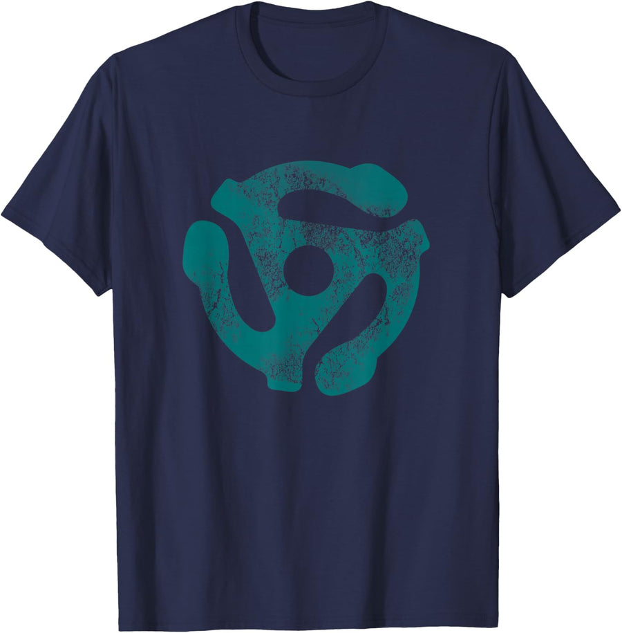 45 RPM Adapter DJ Turntable Record Old Music Teal T-Shirt - Navy Blue