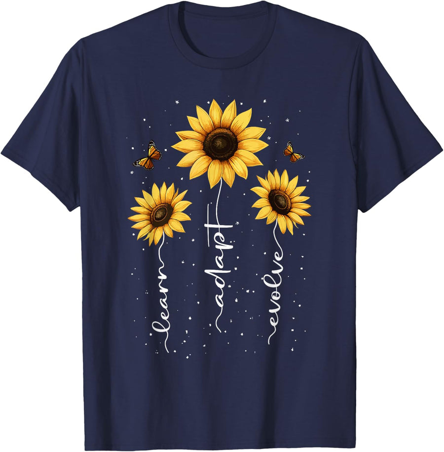 Inspirational Sunflower Floral Cute Flower Nature Lover T-Shirt - Navy Blue