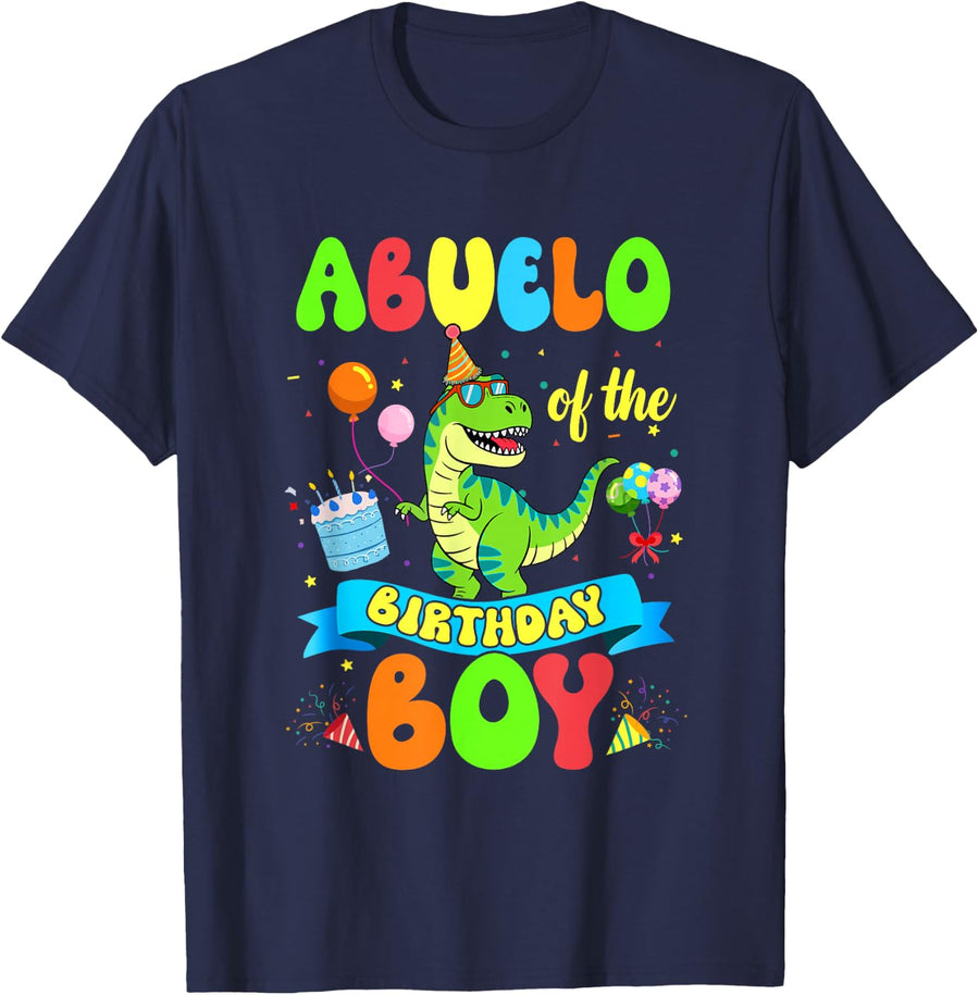Abuelo of The Birthday Boy Trex Dinosaur Birthday Family T-Shirt - Navy Blue