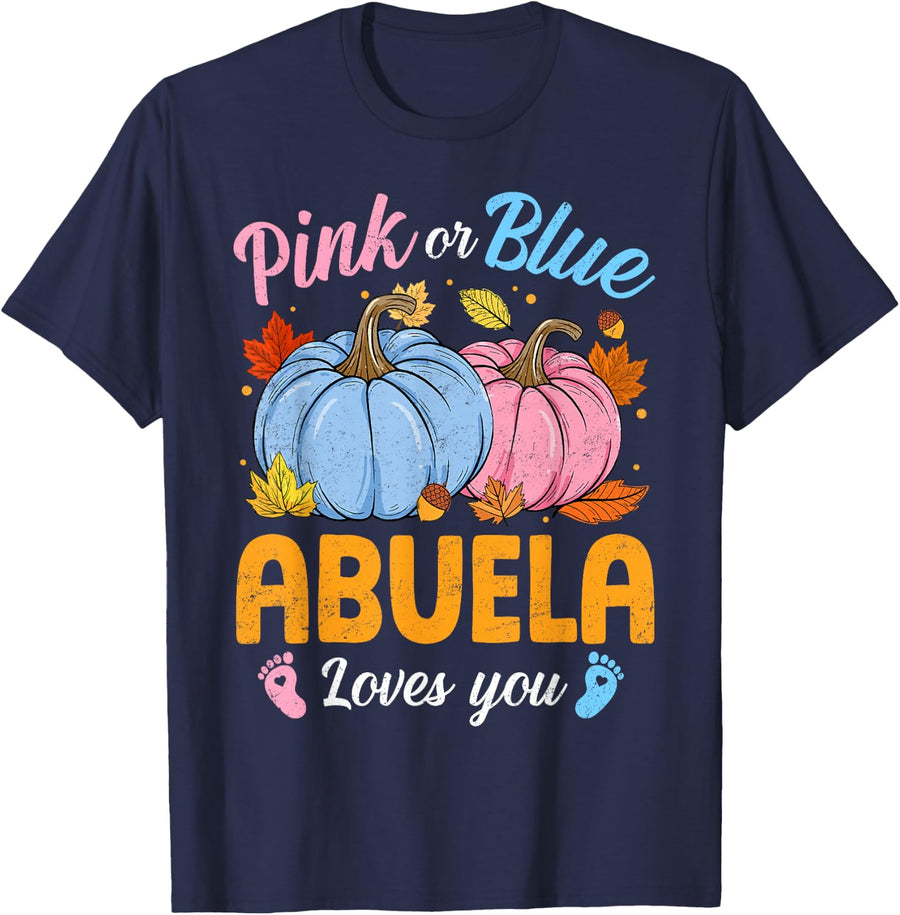 Pink or Blue Abuela Loves You Gender Reveal Pumpkin T-Shirt - Navy Blue