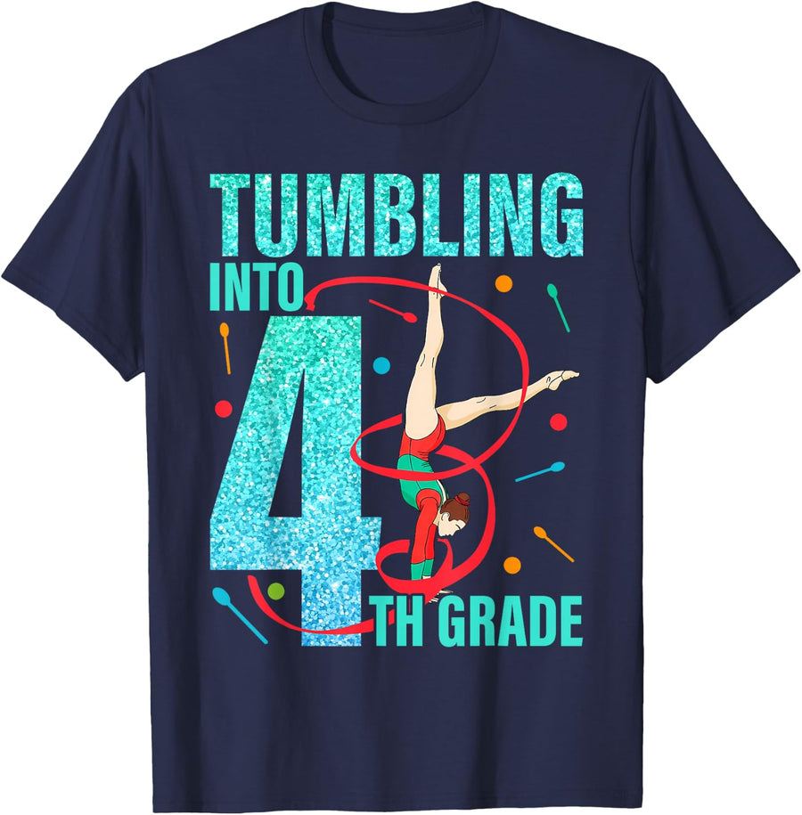 4th Grade Gymnastics School Teal Tumble Flip Gymnast T-Shirt - Navy Blue