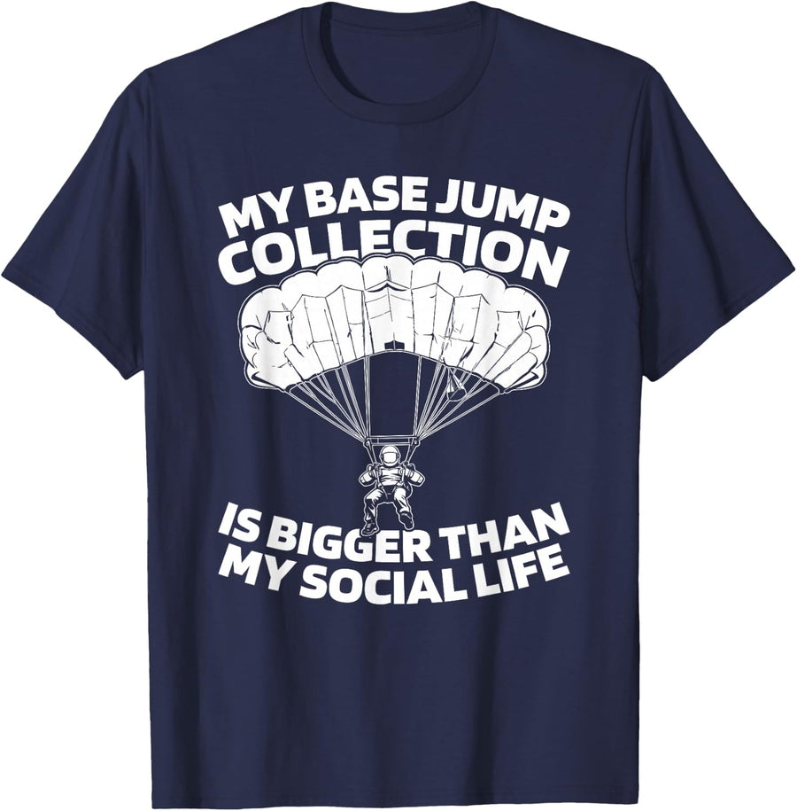 Adrenaline - Parachuting Extreme Sport Base Jumping T-Shirt - Navy Blue
