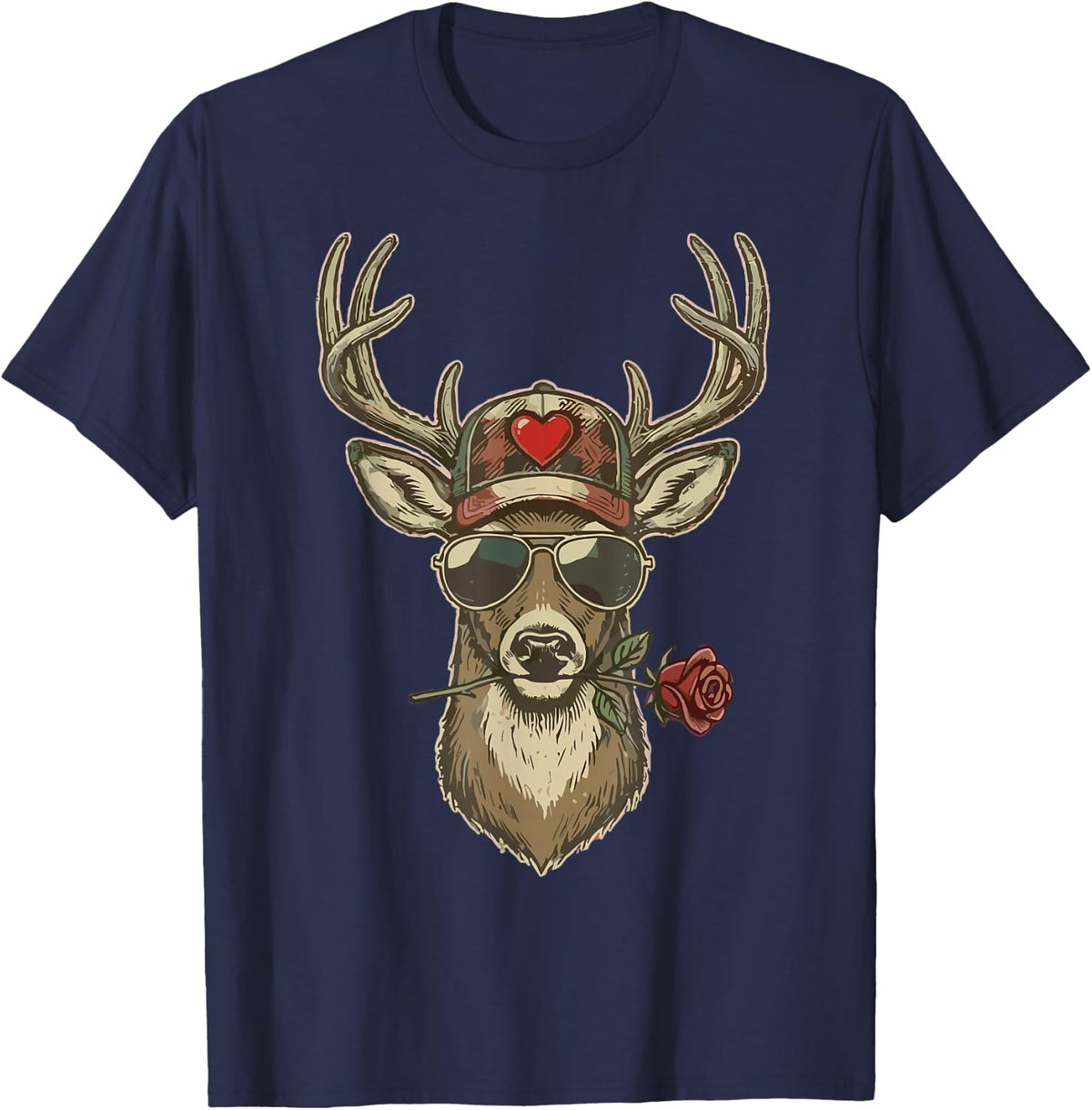 XOXO Valentine Buck Camo Deer Retro Hunting Boys Cap Men T-Shirt - Navy Blue
