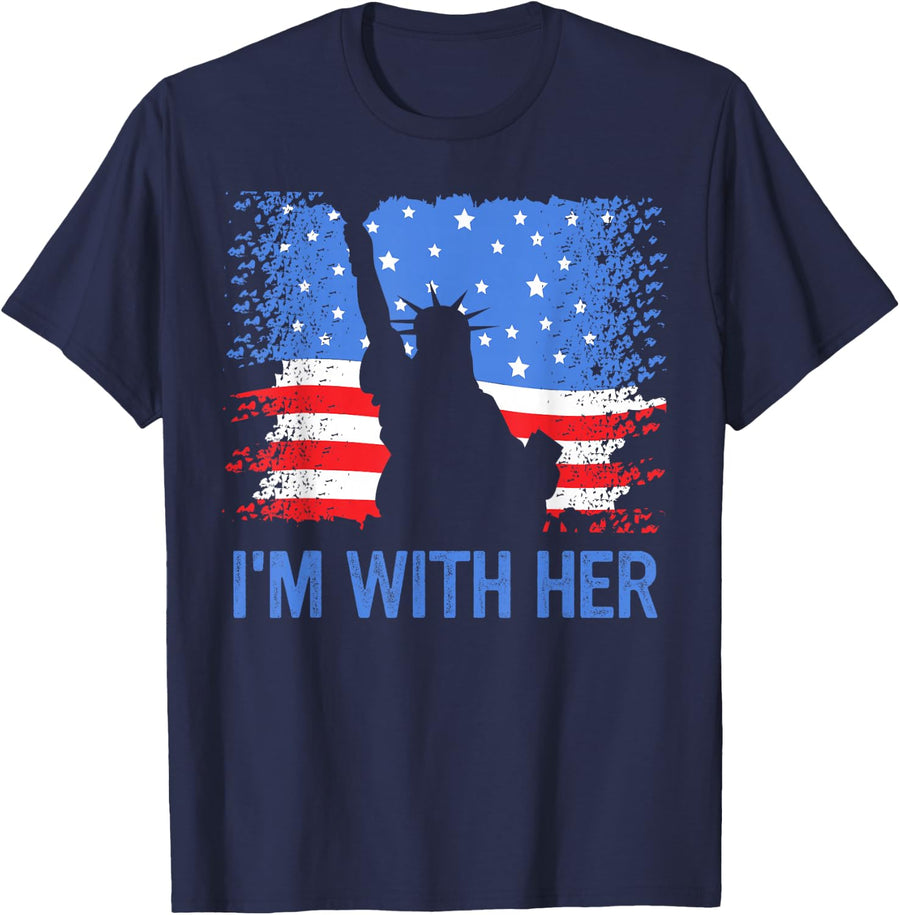 4th of July I'm with Her USA American Flag T-Shirt - Navy Blue
