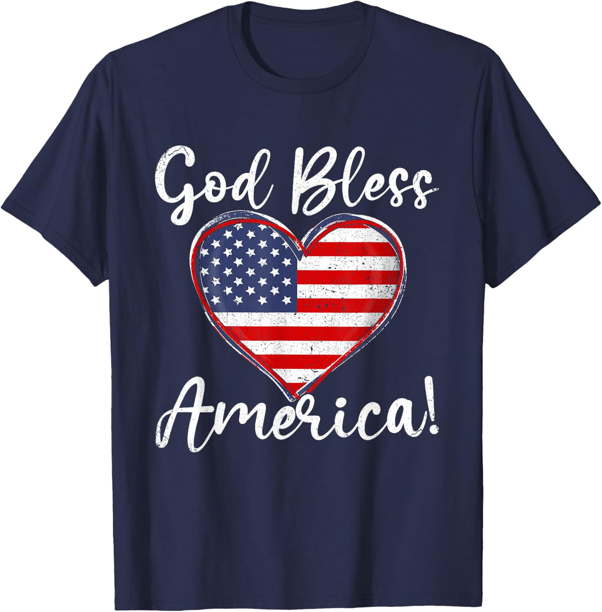 Funny God Bless American USA Flag Patriotic 4th of July T-Shirt - Navy Blue