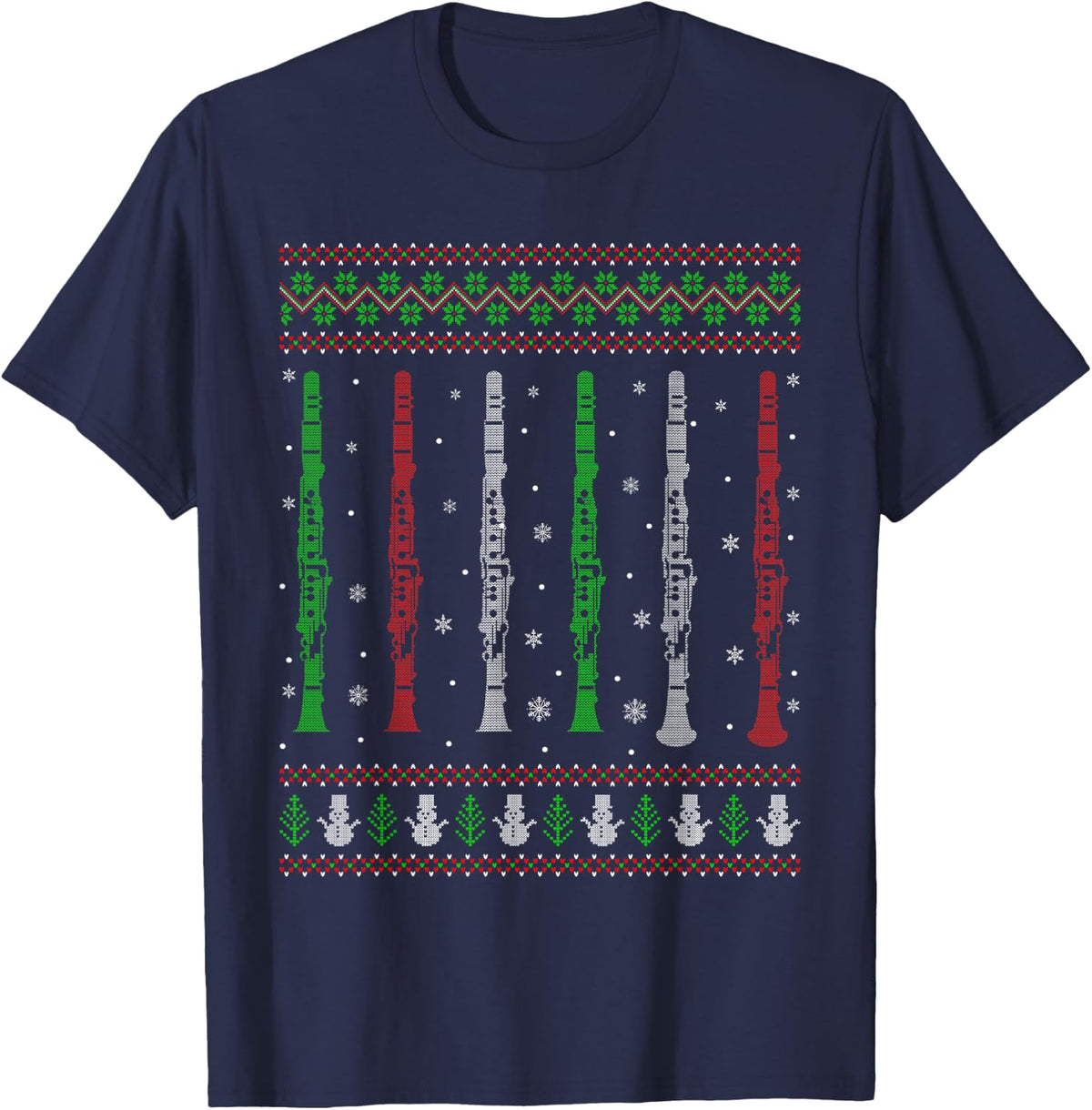 Clarinet Ugly Christmas Sweaters Marching Band Clarinet Xmas T-Shirt - Navy Blue