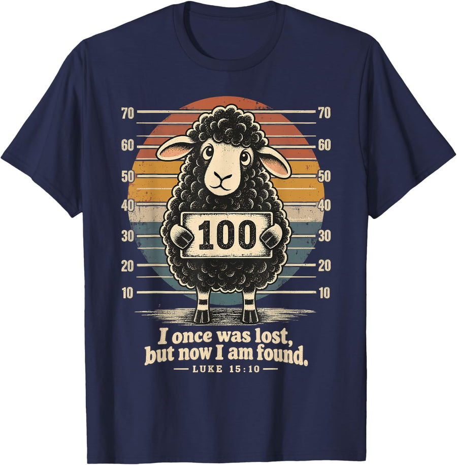 I Once was Lost But Now I Am Found Christian Lost Sheep T-Shirt - Navy Blue
