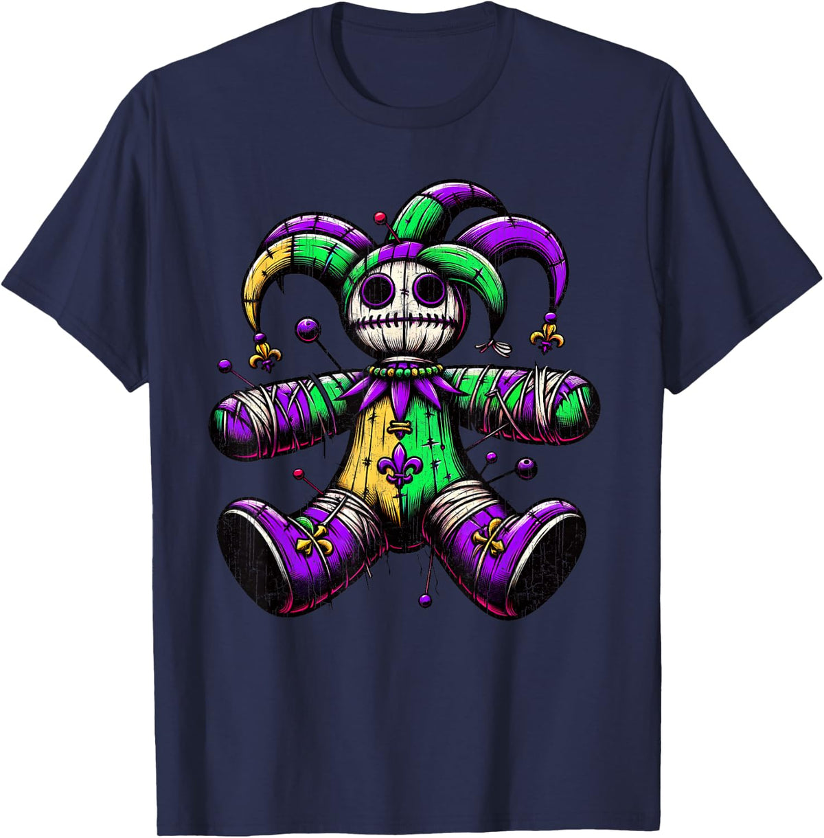 Voodoo Doll Mardi Gras Witch Outfit For Women Carnival T-Shirt - Navy Blue
