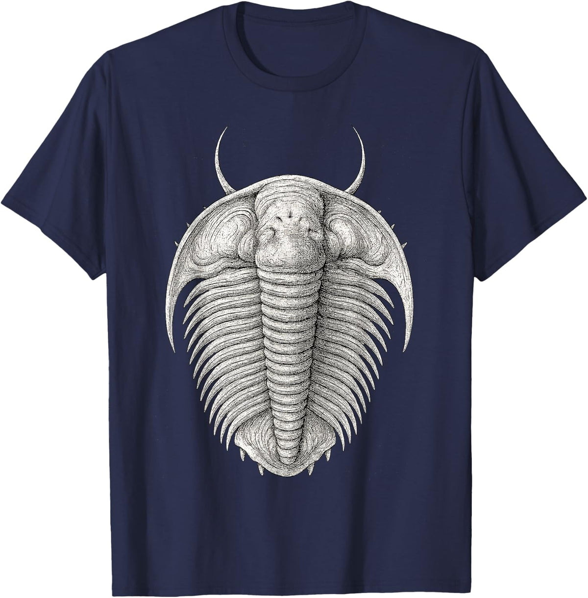 Trilobite Fossil Dorsal View Scientific Paleontology Art T-Shirt - Navy Blue