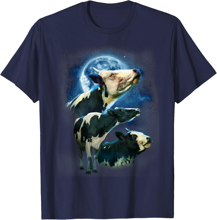 Funny Cow Shirt - Funny Cows Howling at the Moon T-Shirt - Navy Blue