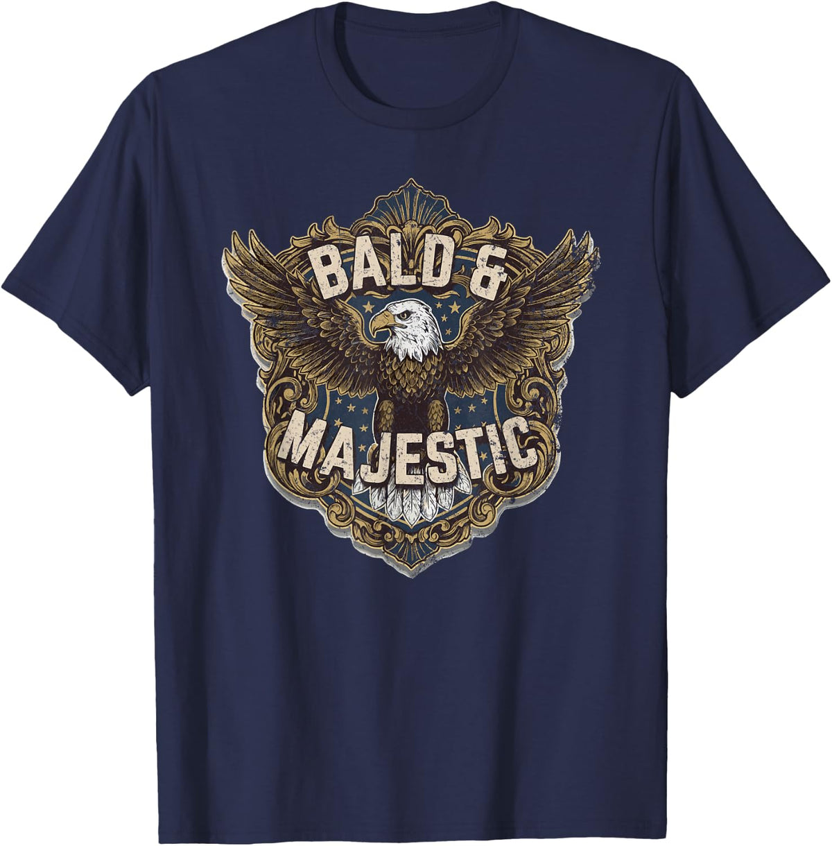 Bald & Majestic USA Eagle Patriotic Funny Balding Hair T-Shirt - Navy Blue