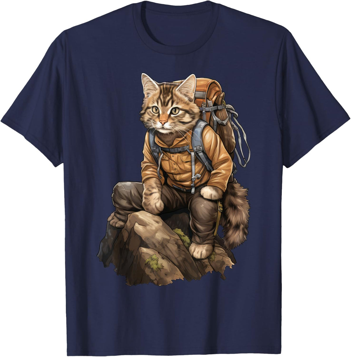 Cat Hiking / Mountaineering Cat T-Shirt - Navy Blue