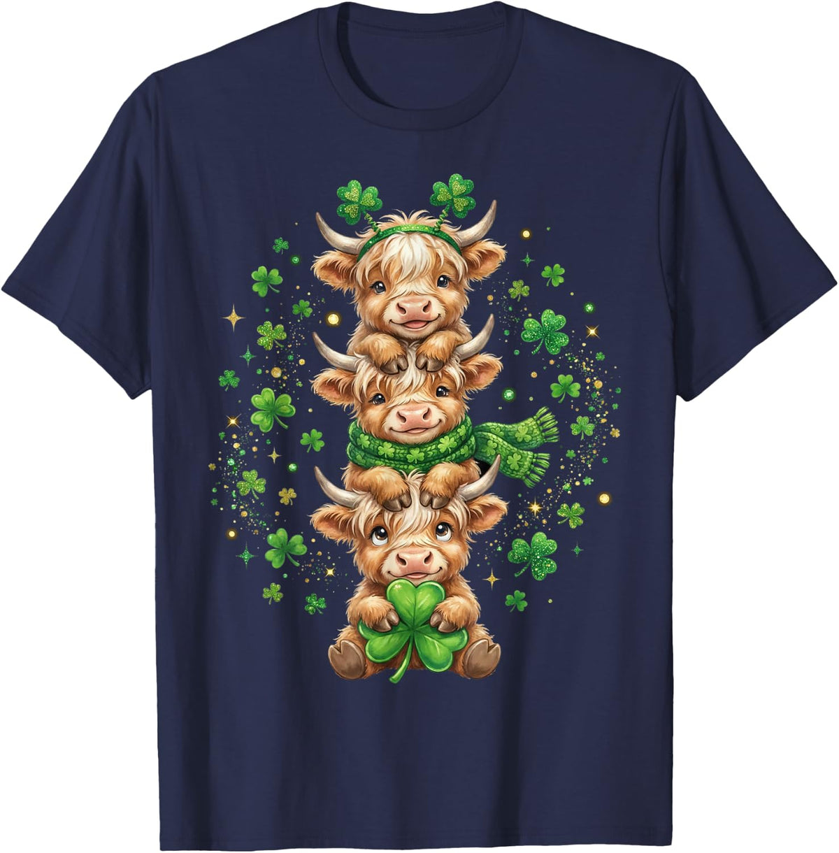 Farm Cow St Patricks Day Women Shamrock Saint Pattys T-Shirt - Navy Blue