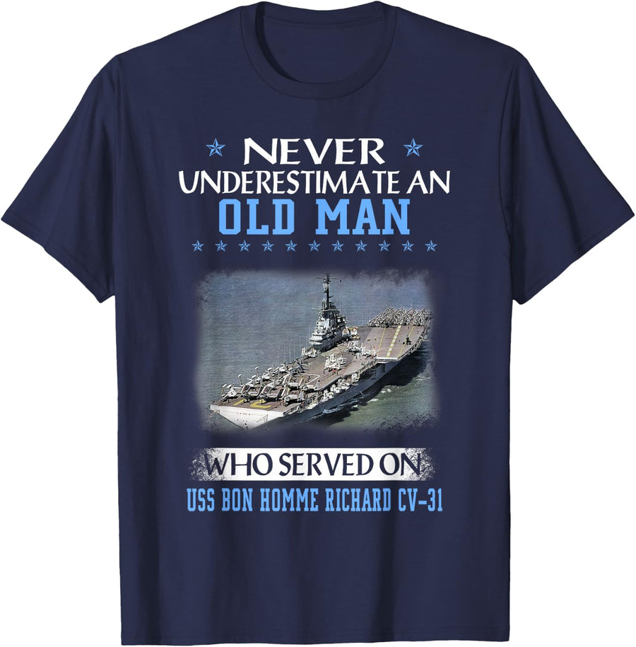USS Bon Homme Richard CV-31 Veterans Day Father Day Gift T-Shirt - Navy Blue