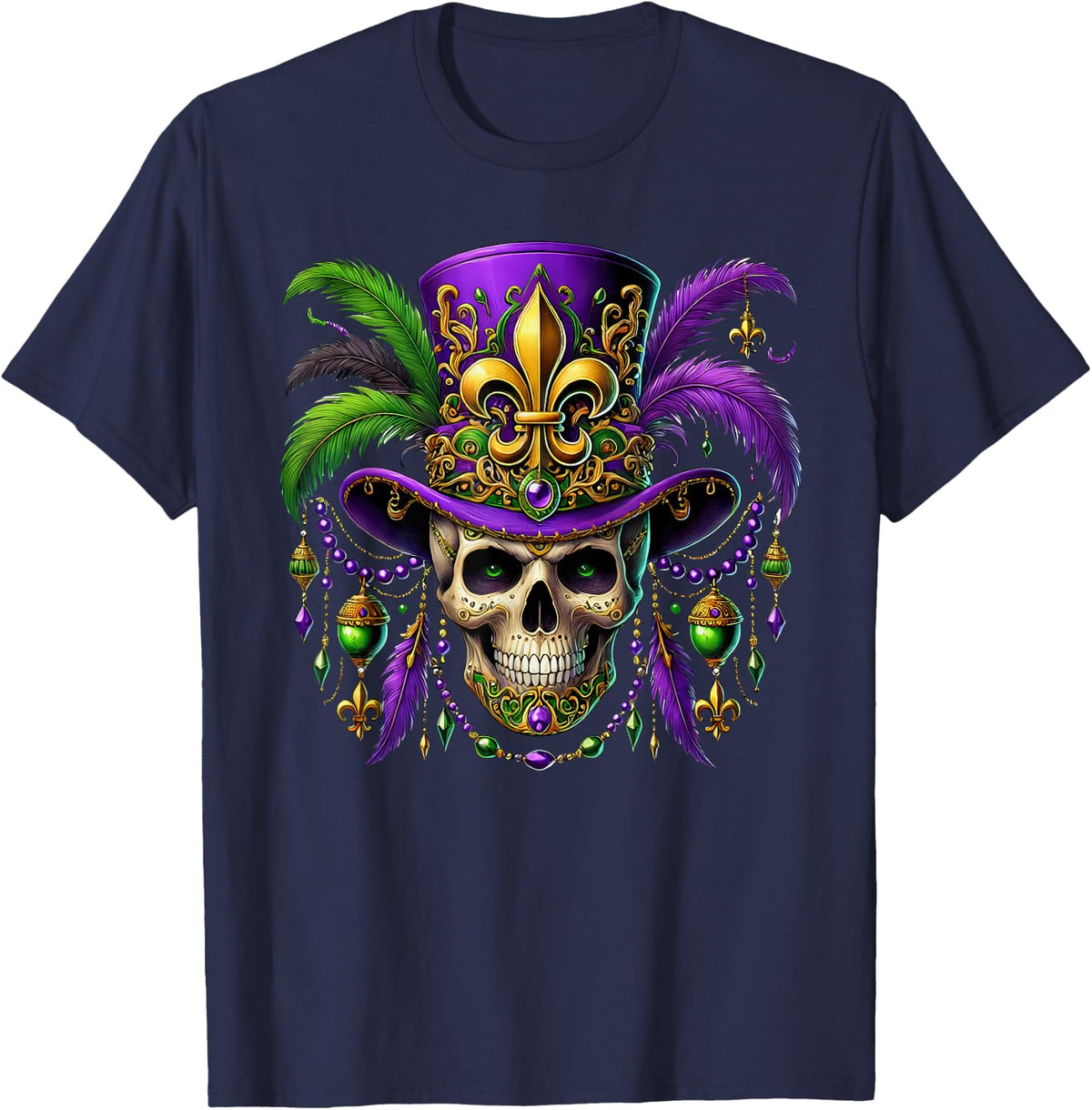 Mardi Gras Costume Sugar Skull Carnival Halloween Witch Men T-Shirt - Navy Blue