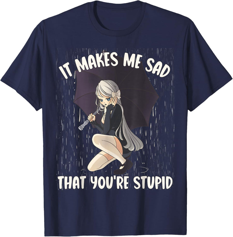 Anime Goth Girl, It Makes Me Sad Anime Girl Goth T-Shirt - Navy Blue