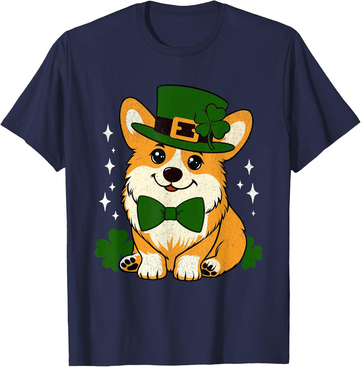 Corgi Irish Clover Funny St Patrick's Day Dog Lover Pet Men Women Kids T-Shirt - Navy Blue