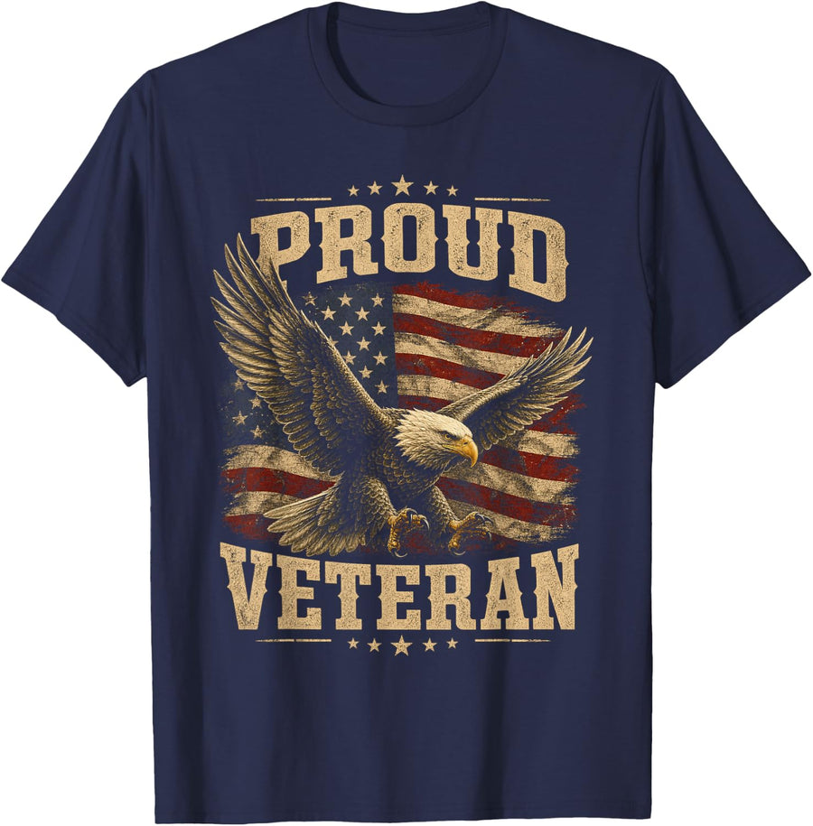 Veterans Day Proud Veteran Patriotic Eagle USA Flag Veterans T-Shirt - Navy Blue
