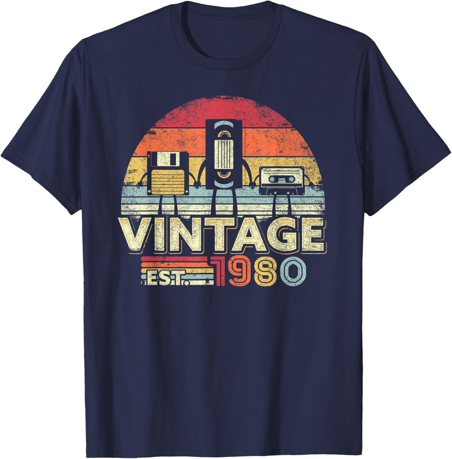 40th Birthday T-Shirt 1980 Vintage Retro Vintage T-Shirt - Navy Blue