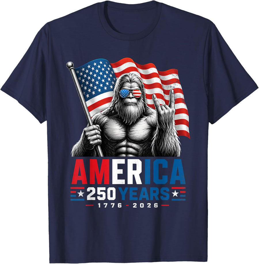 250 Anniversary USA Bigfoot America 250 Years 4th of July T-Shirt - Navy Blue