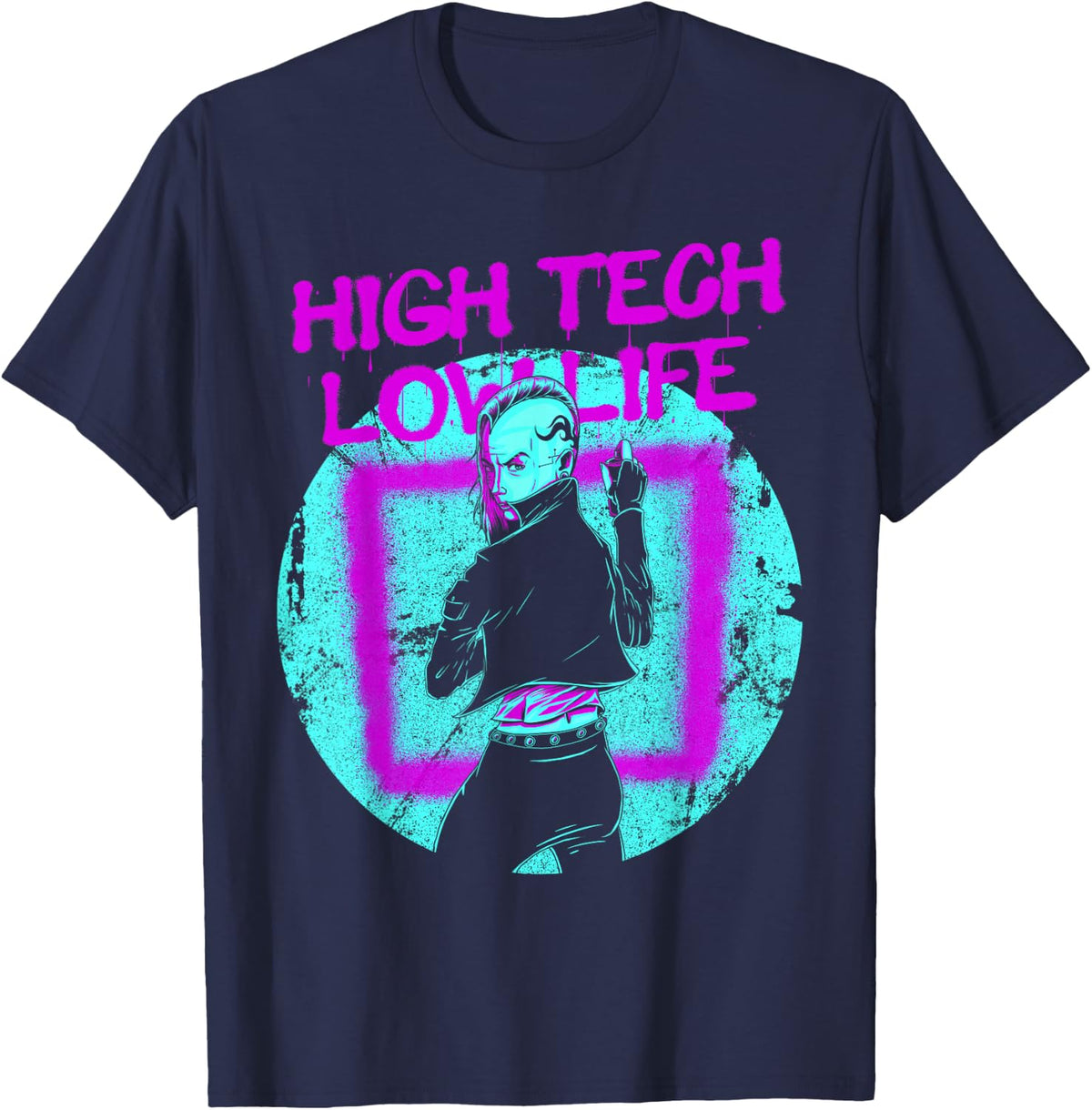 Cyberpunk High Tech Low Life Japanese Aesthetic Futuristic T-Shirt - Navy Blue