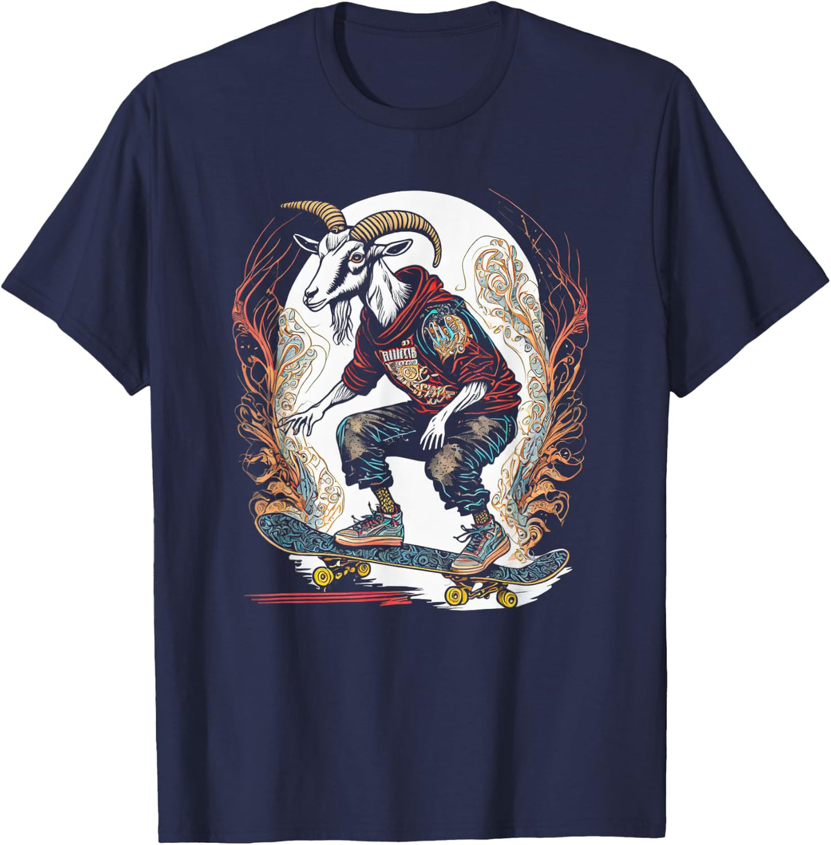 Goat Skateboard Lovers Funny Theme Skating Goats T-Shirt - Navy Blue
