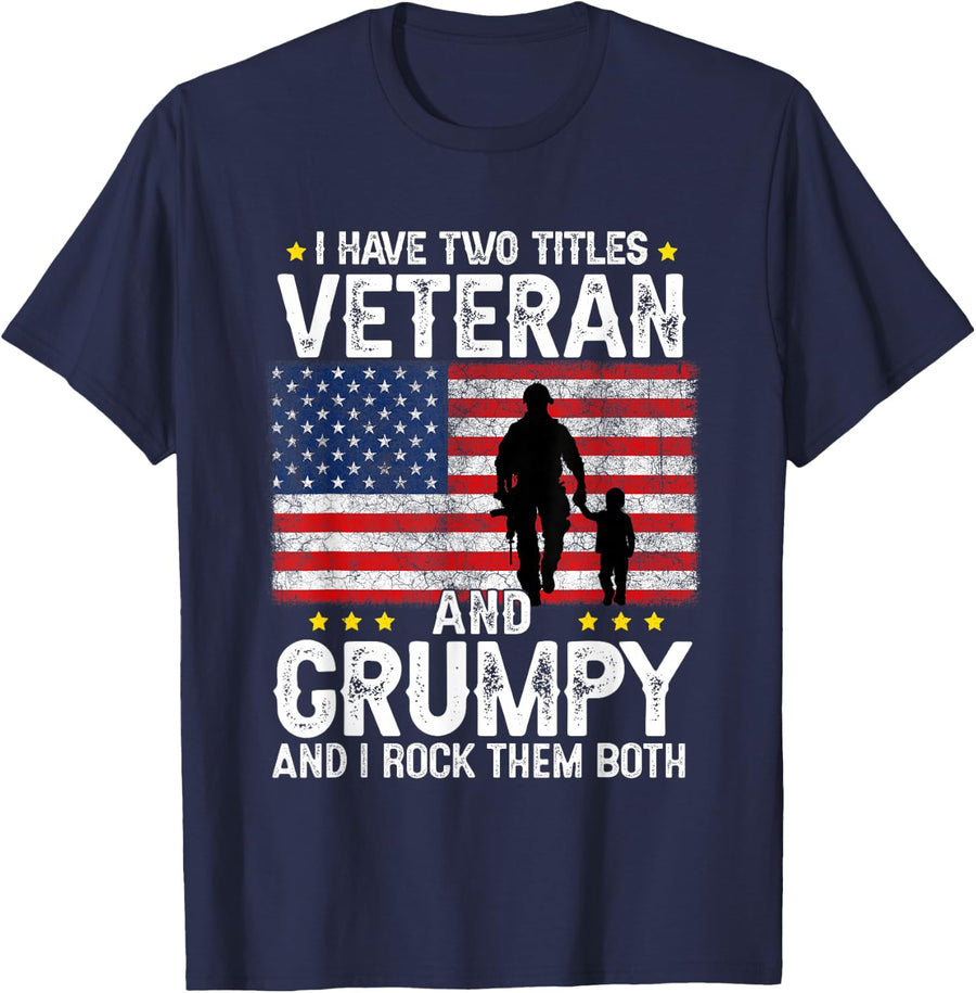 Mens Veteran Grandpa Grumpy Fathers Day Veteran Funny T-Shirt - Navy Blue