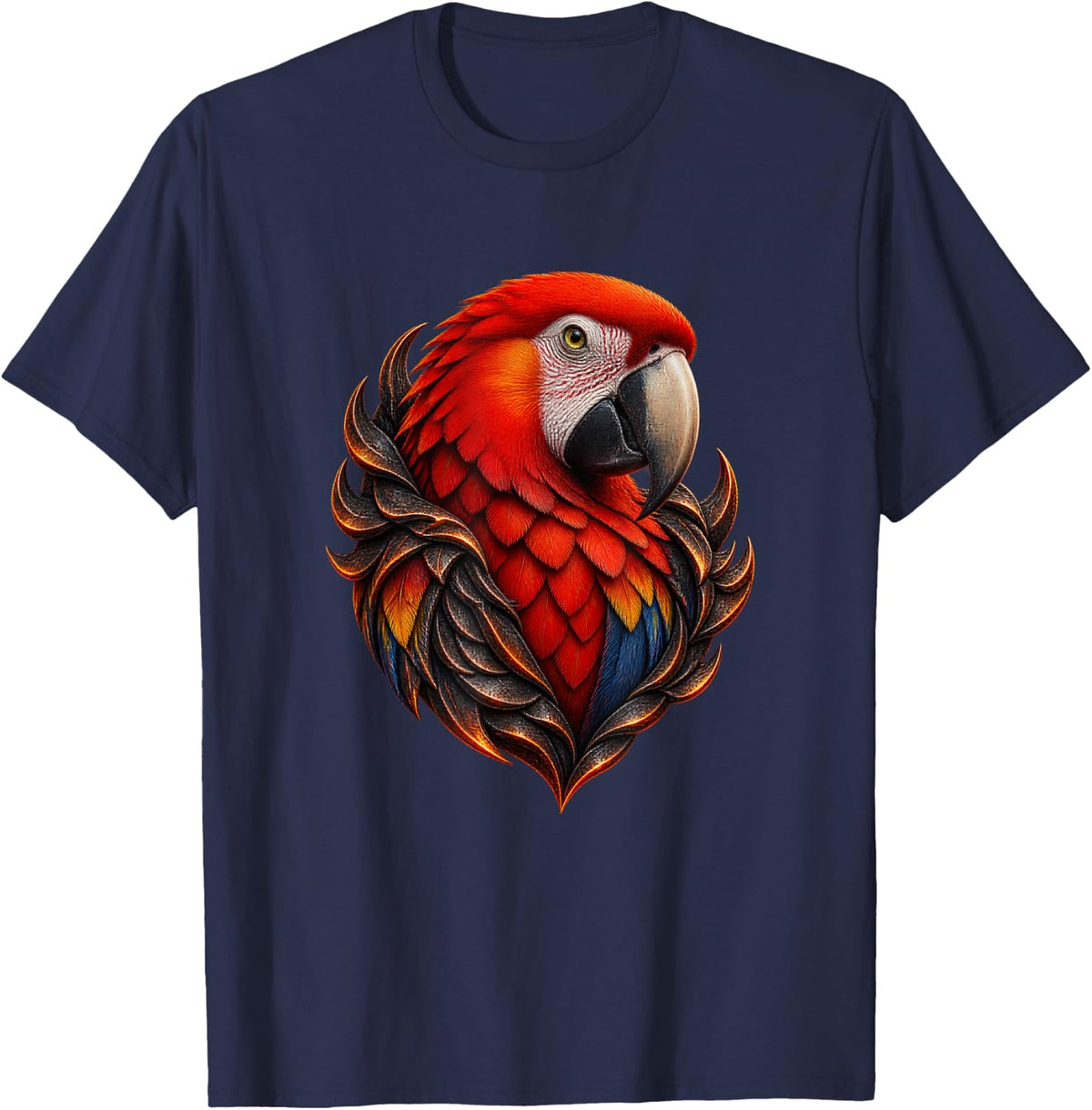 Macaw with Orange Layered Scales T-Shirt - Navy Blue