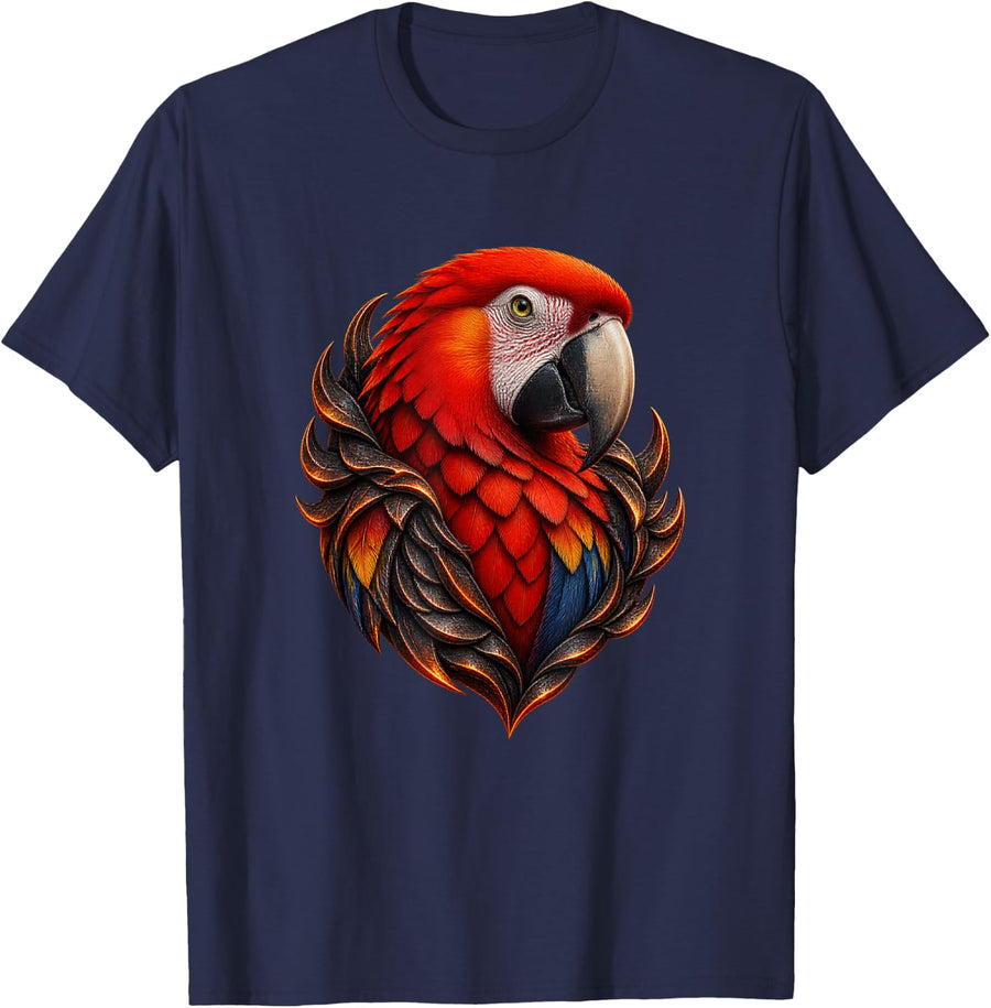 Macaw with Orange Layered Scales T-Shirt - Navy Blue