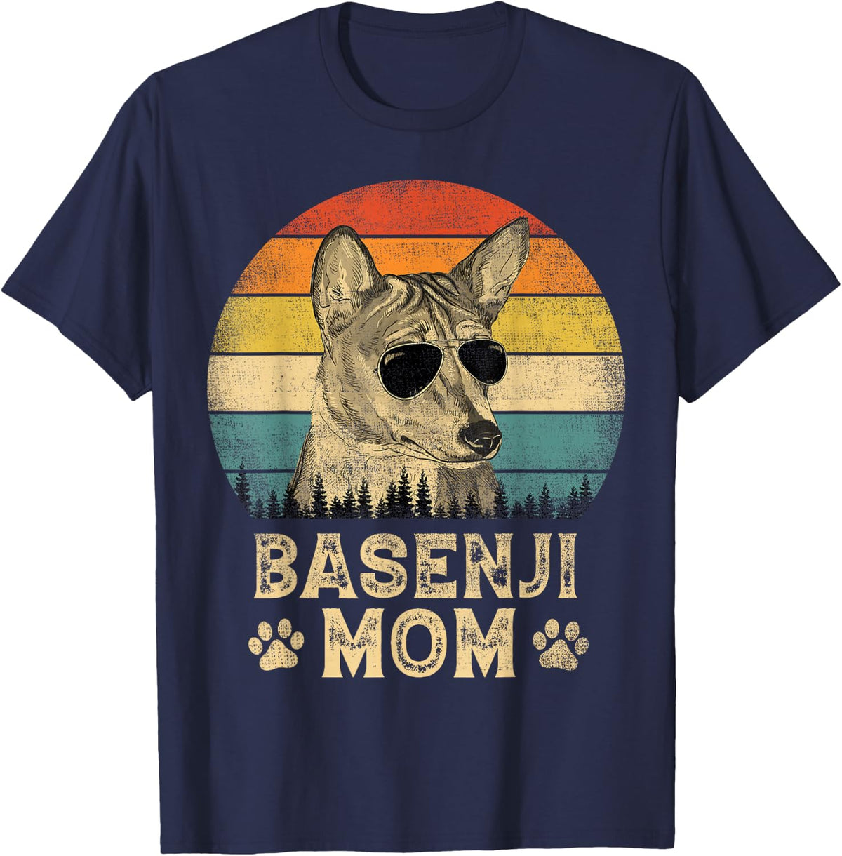 Vintage Basenji Mom Dog Lovers Tees T-Shirts Mothers Day Gift For Women - Navy Blue