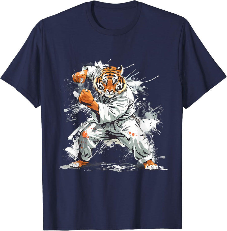 Kickboxing Tiger Watercolor Martial Arts Karate Tiger Lover T-Shirt - Navy Blue