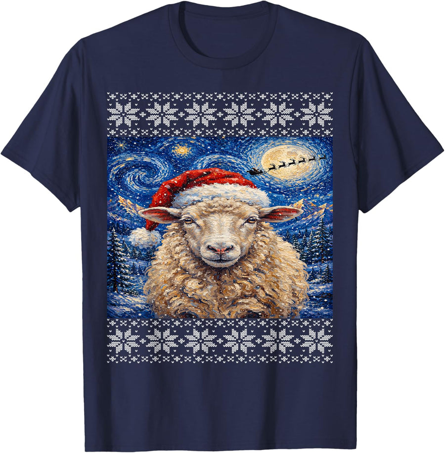 Sheep Santa Ugly Christmas T-Shirt - Navy Blue