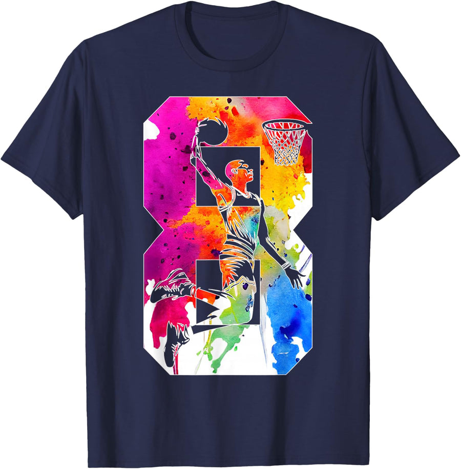 8 YEARS NUMBER 8 BASKETBALL 8TH BIRTHDAY T-Shirt - Navy Blue