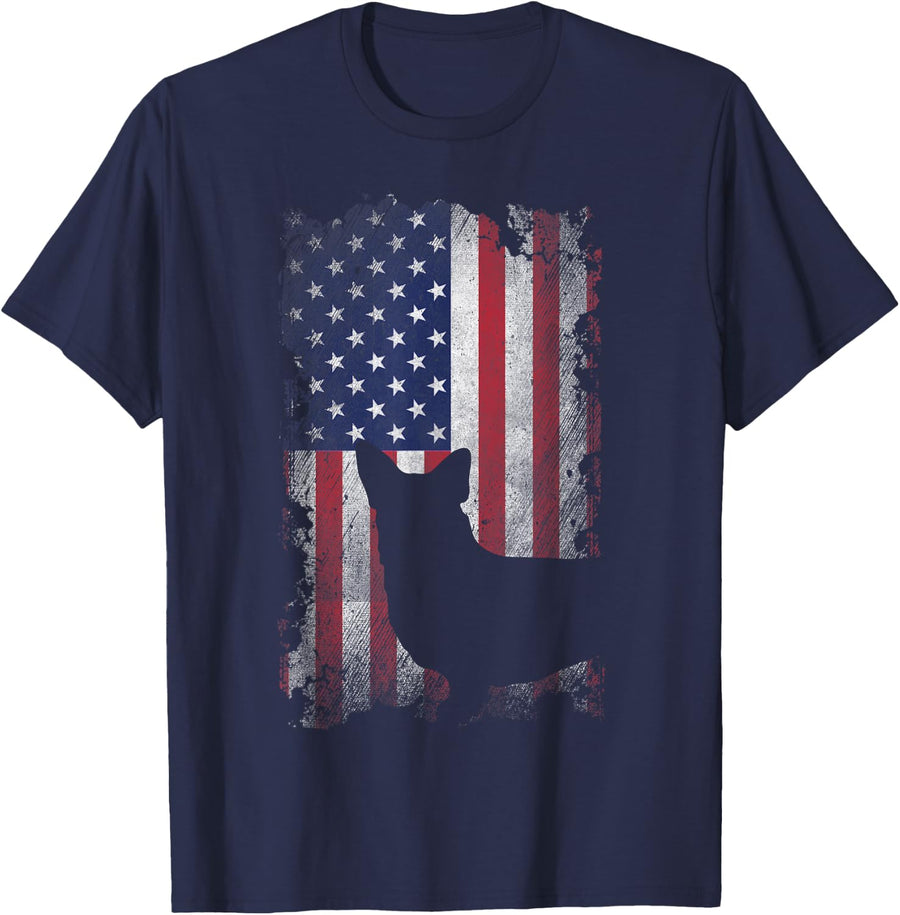 Patriotic Corgi American Flag USA Cute Cool Corgi Dog Lover Women Kids Men T-Shirt - Navy Blue