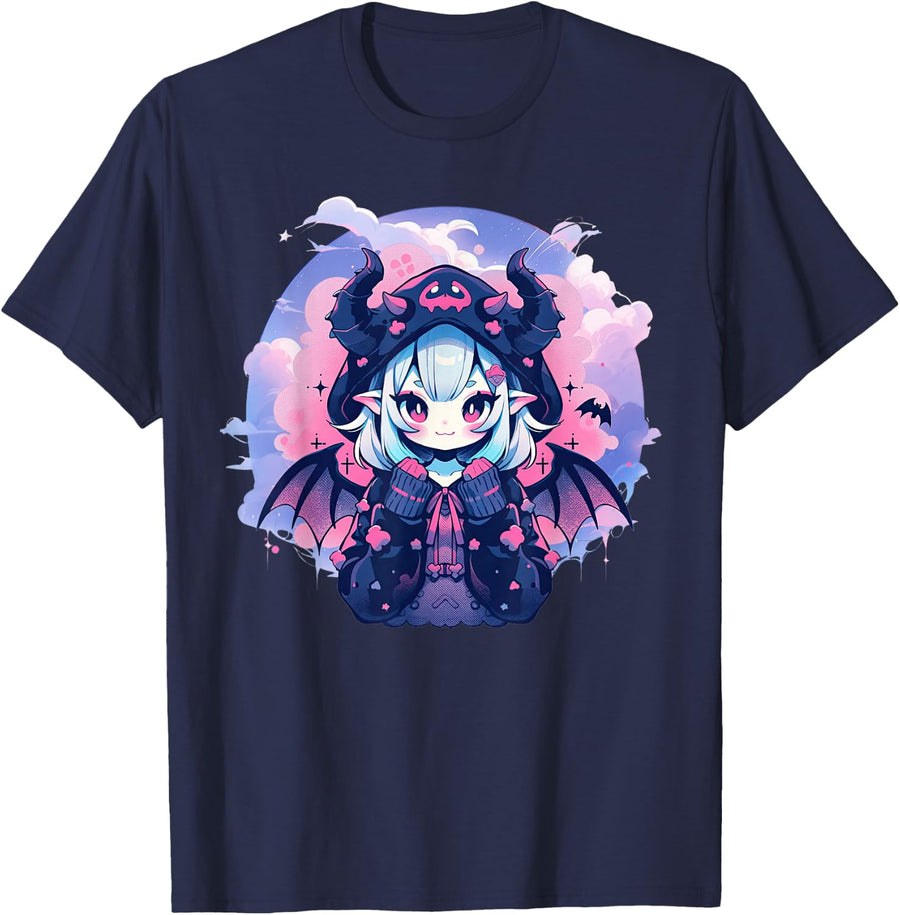 Anime Demon Girl Kawaii Succubus Pastel Goth Cute Witchcraft T-Shirt - Navy Blue