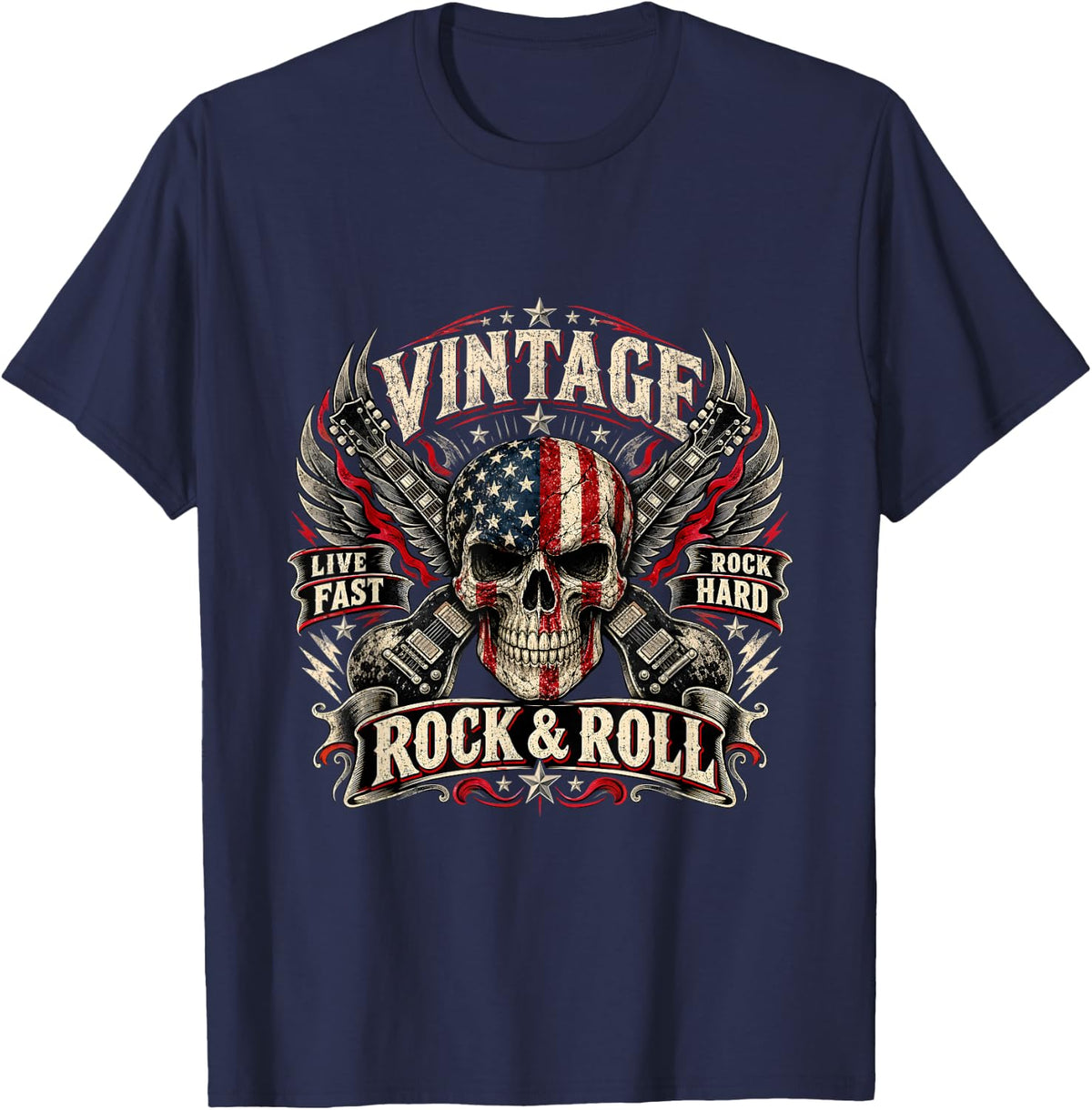 Classic 4th of July Band Aesthetic Star Spangled Art T-Shirt - Navy Blue