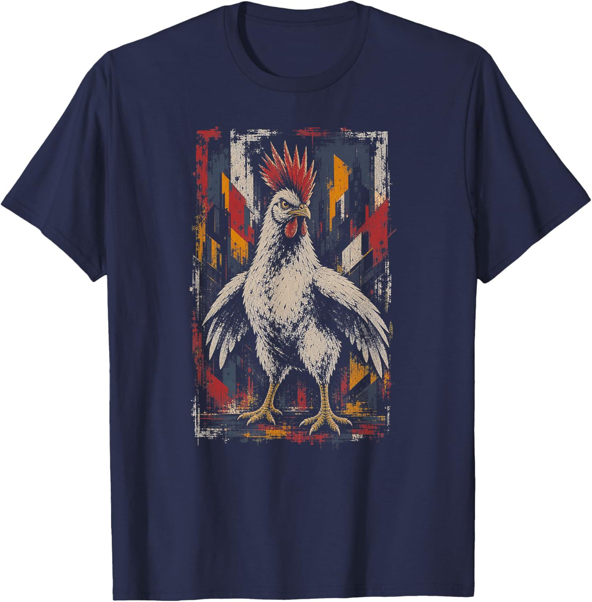 Punk Rock Chicken Urban Grunge Illustration T-Shirt - Navy Blue