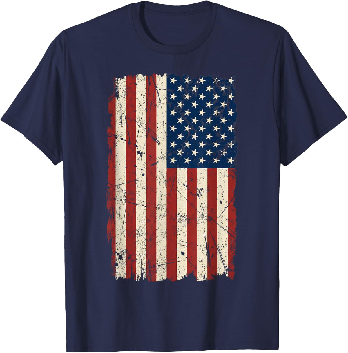 Distressed Vintage American Flag Vertical Patriotic T-Shirt - Navy Blue